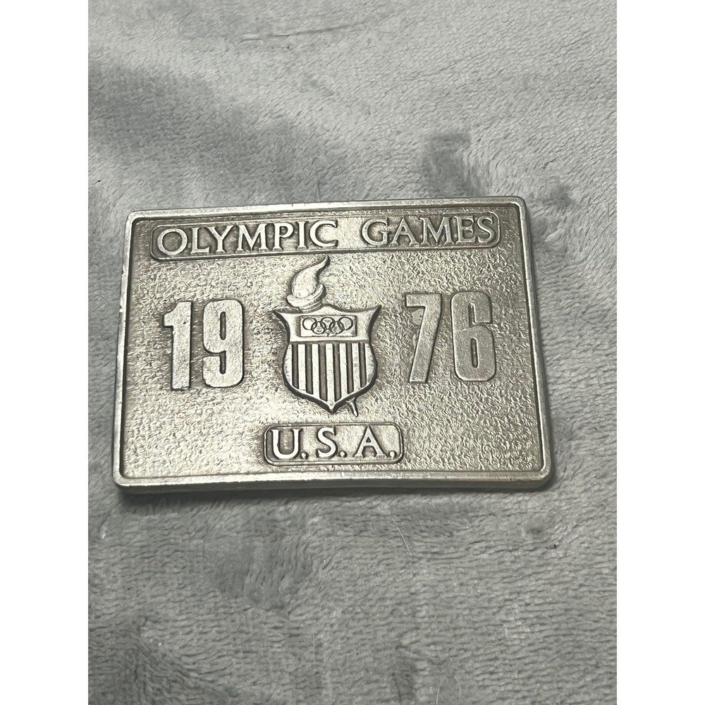 Vintage 1976 Olympic Games Bergamot Brass Works USA Belt Buckle 3.5in Metalwork